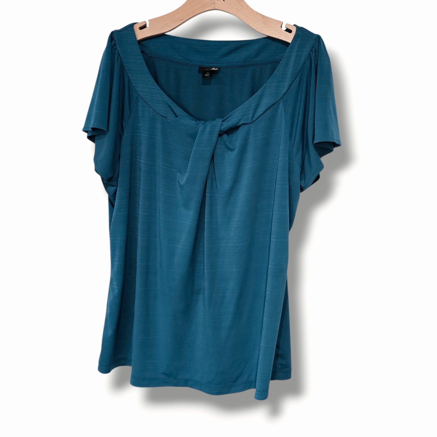 East 5th Woman Teal Twist-Front Short Sleeve Blouse plus size 1X