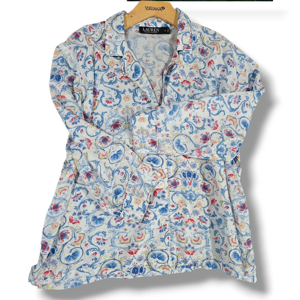Lauren Ralph Lauren Blue and Red Floral Pajama Top