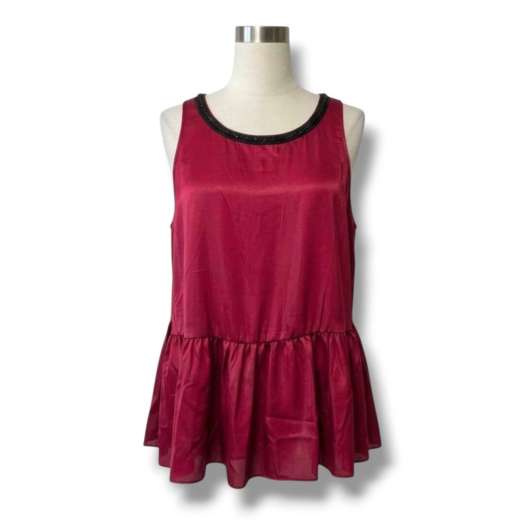 Juicy Couture Burgundy Sleeveless Peplum Top Small Satin Dressy Party Blouse