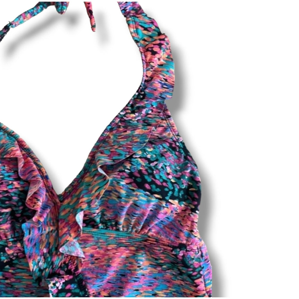 Spanx Love Your Assets Sara Blakely Women’s Ruffled Halter Tankini Swim Top Small