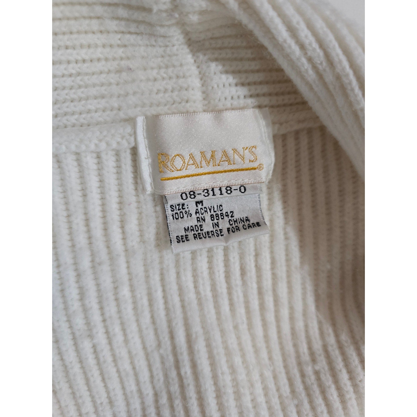 Roaman’s Women’s Vintage Cream Open Front Ribbed Cardigan - Size Medium