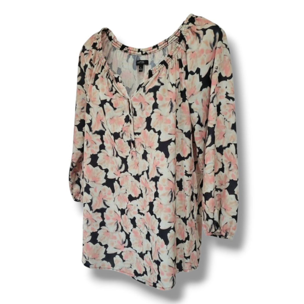 Apt. 9 Womens Large Multicolor Floral Quarter Button Long Sleeve Pullover Blouse
