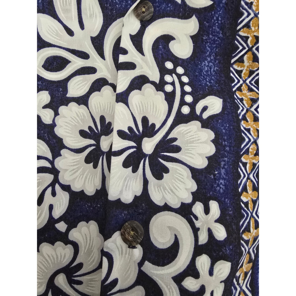 Vintage Royal Creations Hawaii Hawaiian Shirt Men XL Blue Floral Tribal Made USA