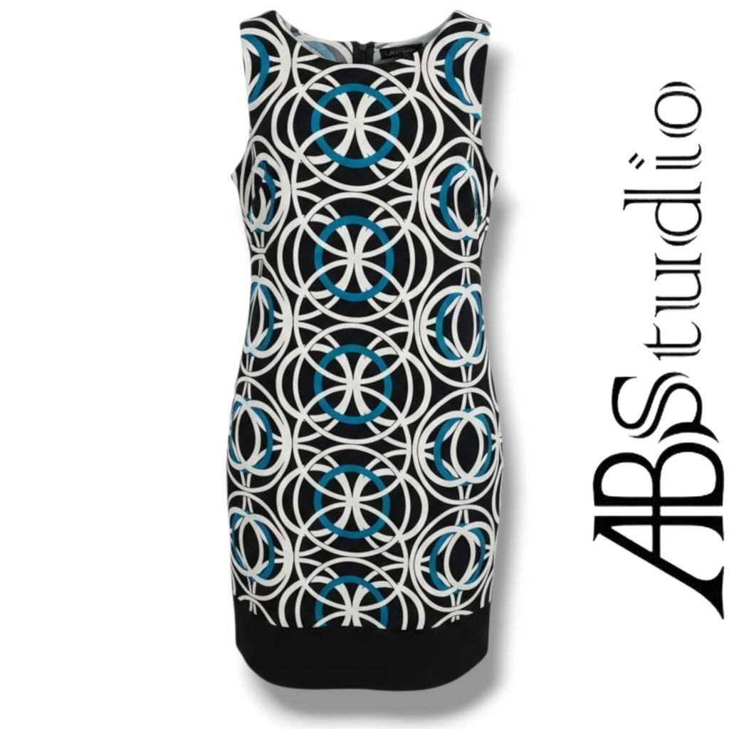 AB Studio Women’s Geometric Circle Print Sleeveless Sheath Dress – Size 6