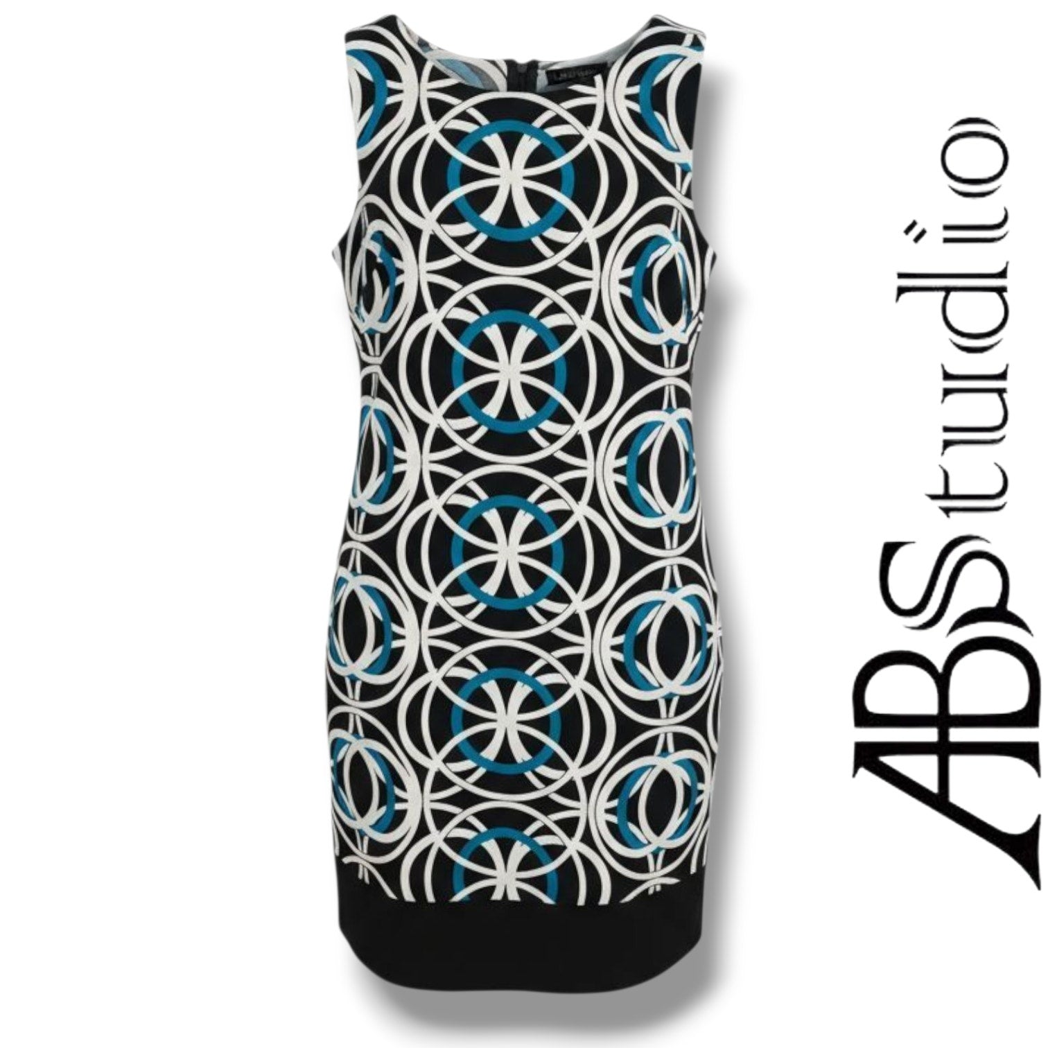AB Studio Women’s Geometric Circle Print Sleeveless Sheath Dress – Size 6
