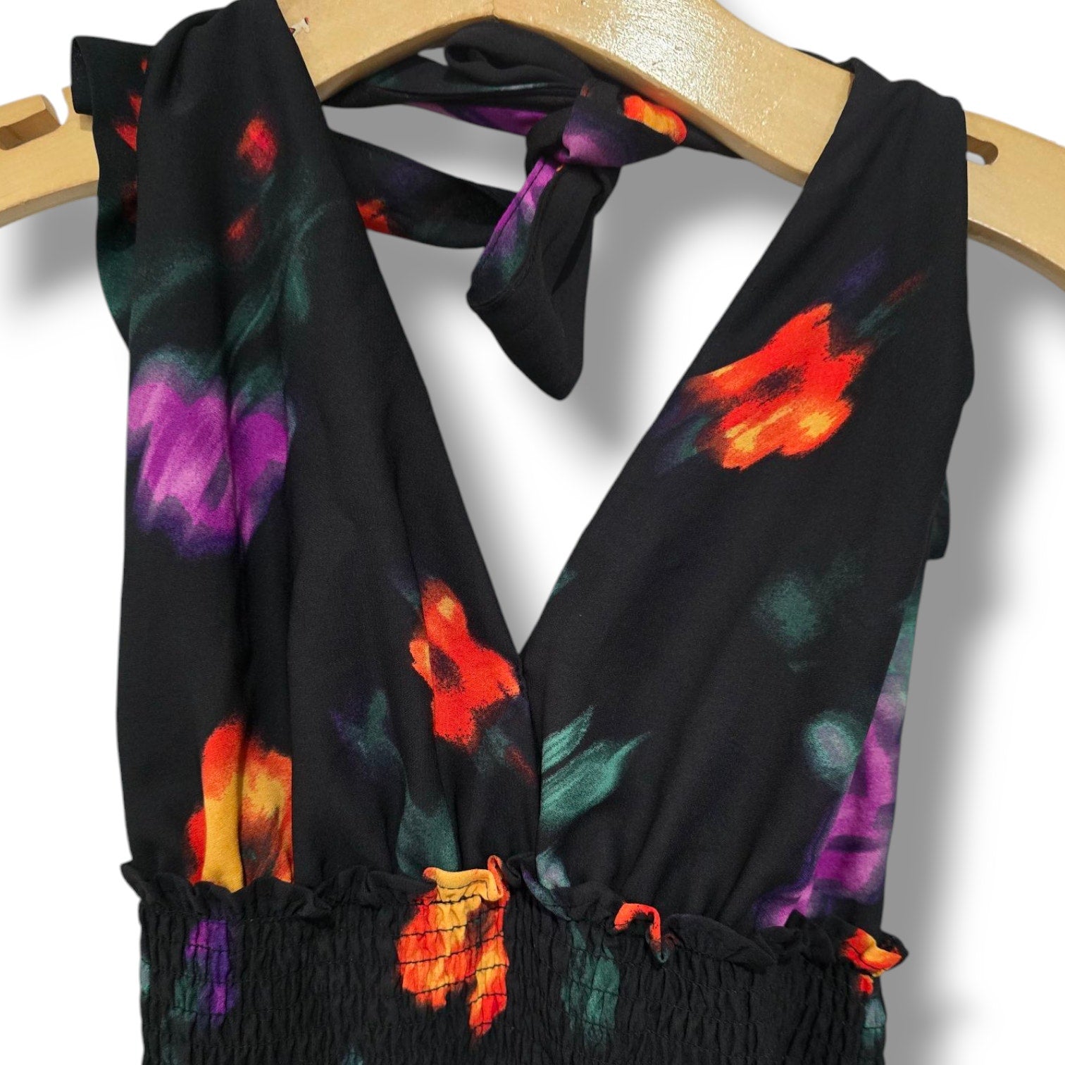 Madden NYC's Juniors black floral semi-sheer Halter Dress - xs