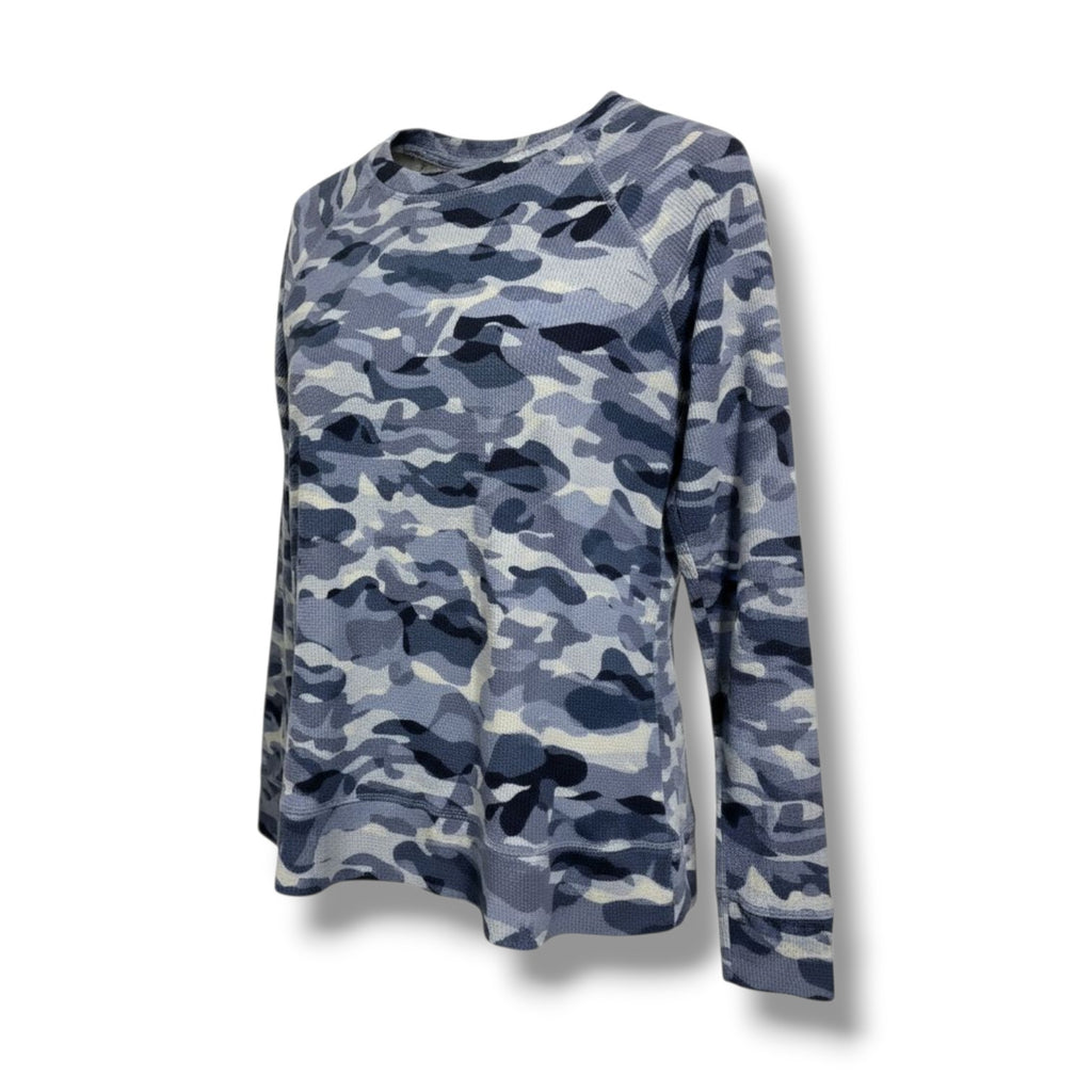 Karen Scott Sport Women’s Blue Camo Waffle Knit Crewneck Top - XS