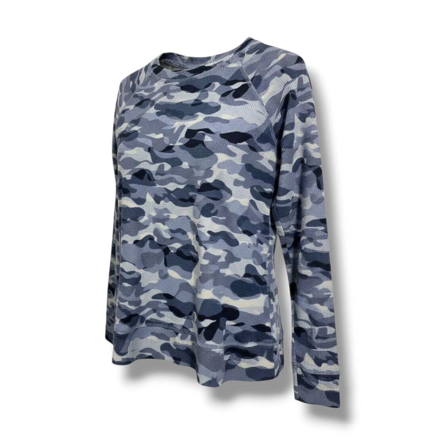 Karen Scott Sport Women’s Blue Camo Waffle Knit Crewneck Top - XS
