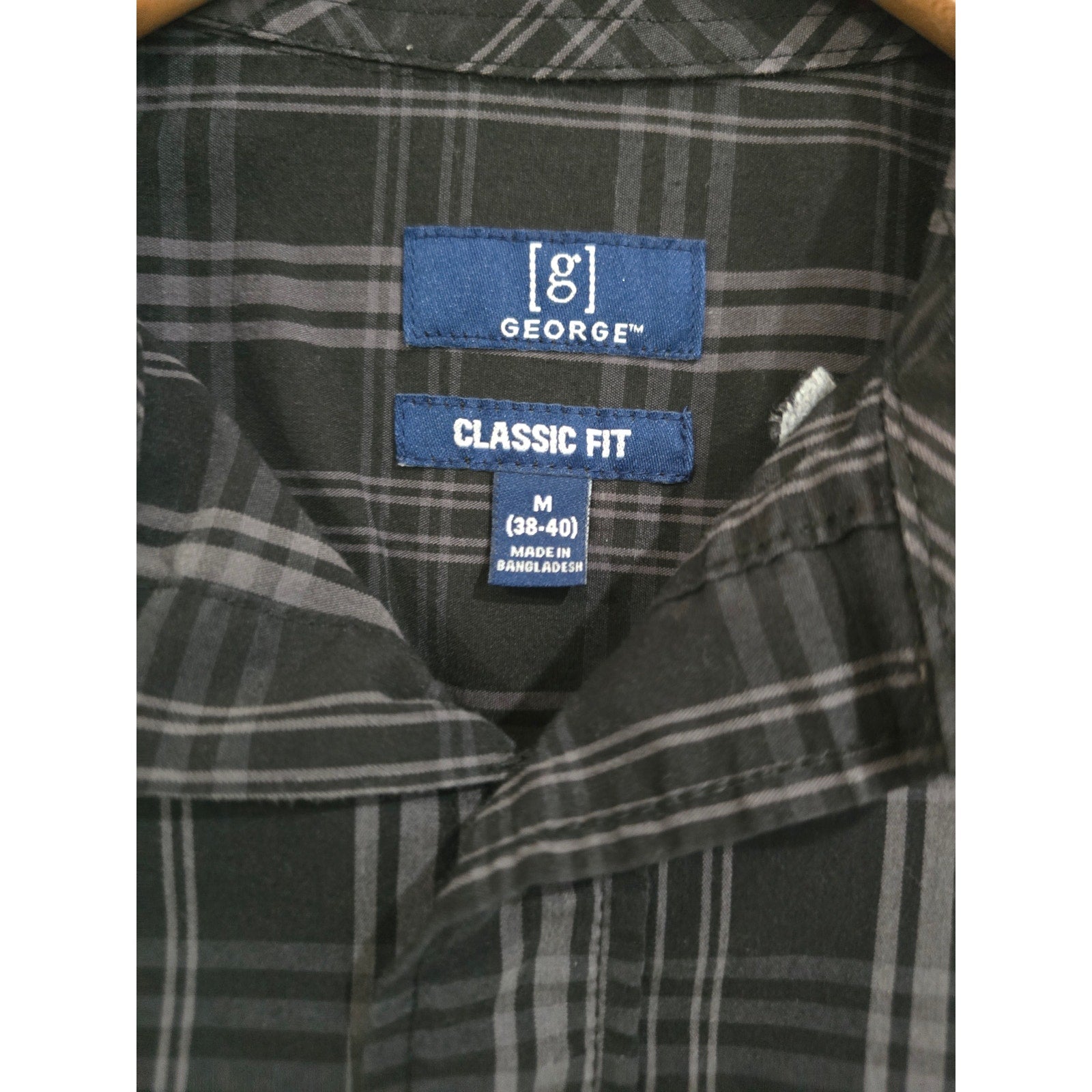 George Men's Plaid Short Sleeve Button Down Shirt M Black Gray Classic Fit