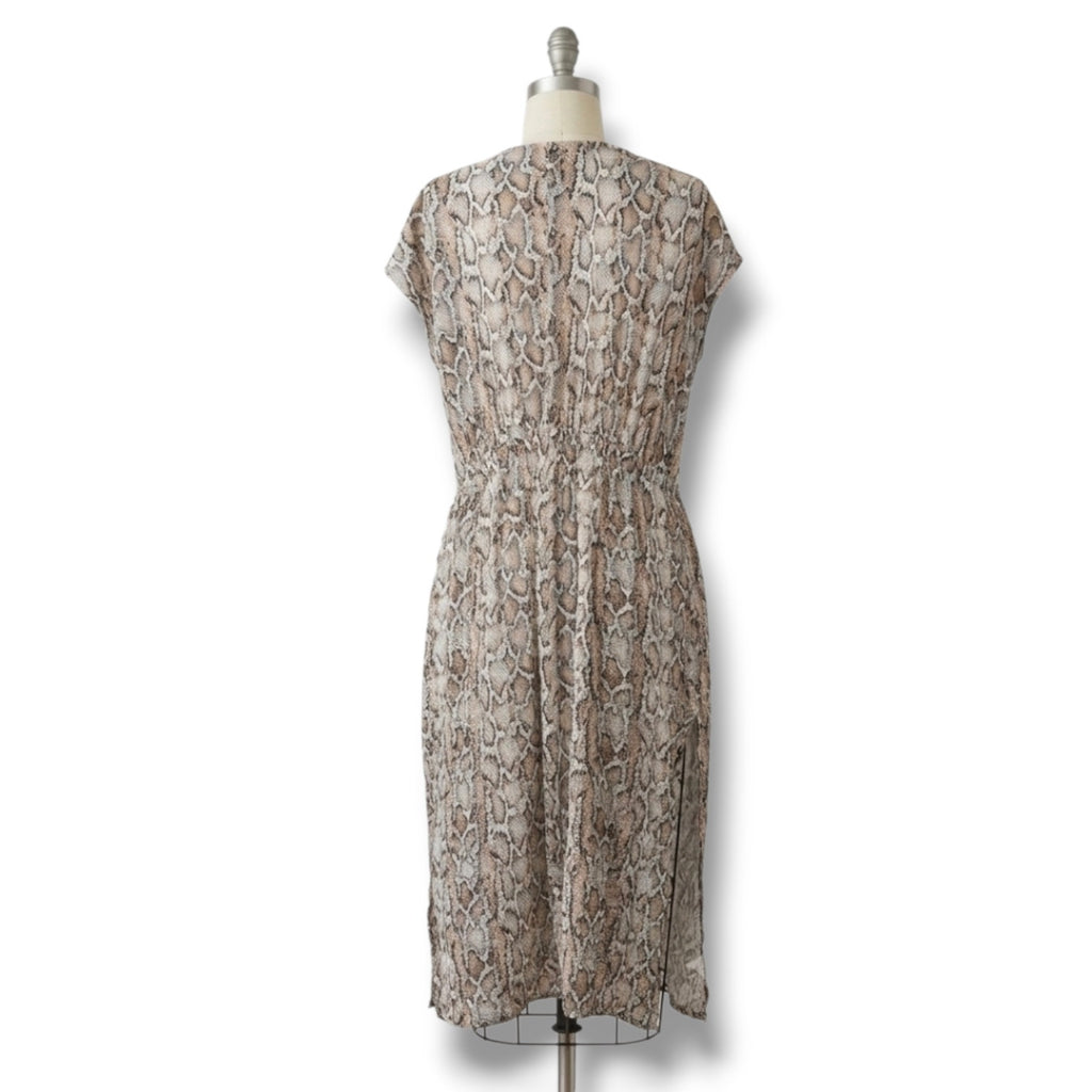Kona Sol Women's Size L/XL Brown Python Snakeskin Swim Cover Up Midi Dress