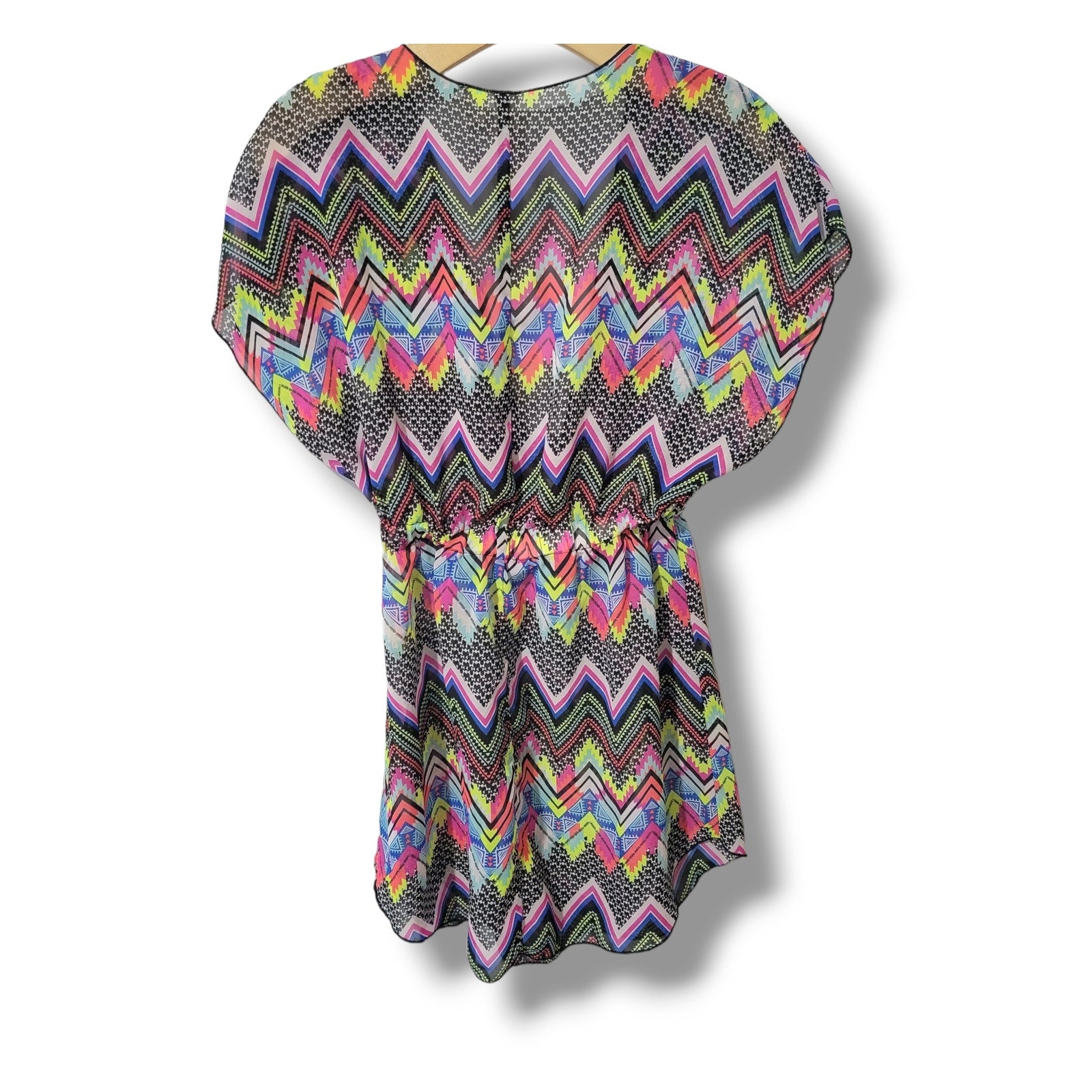 Miken Swim Women’s Multicolor Chevron Deep V-Neck Sleeveless Cover-Up – Size XS