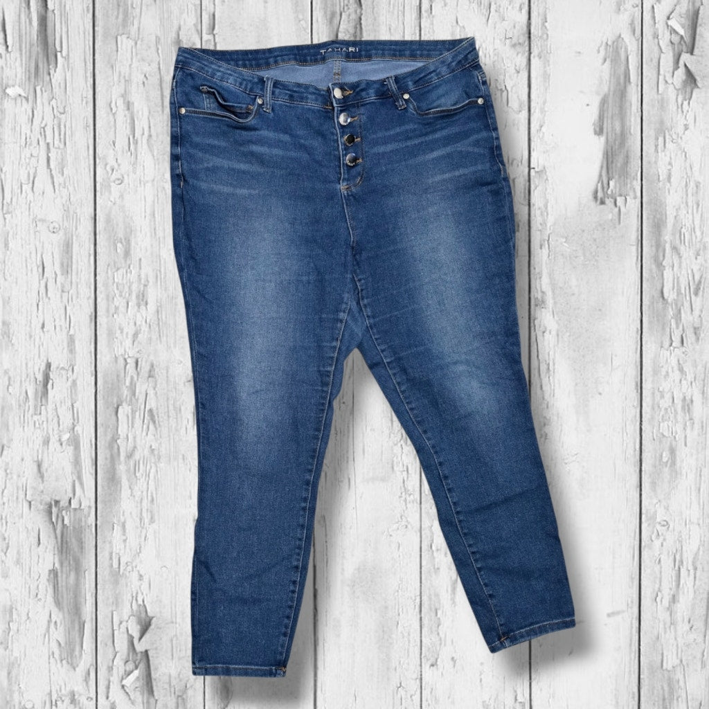 Tahari Women's Size 18W Medium Wash Exposed Button Fly Skinny Ankle Jeans