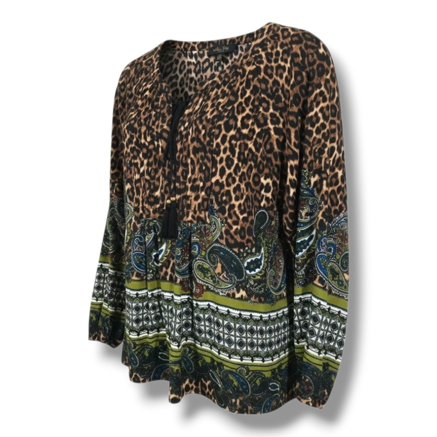 Melissa Paige Women’s petite Boho Mixed-Print Peasant Top – Gently Used - PM