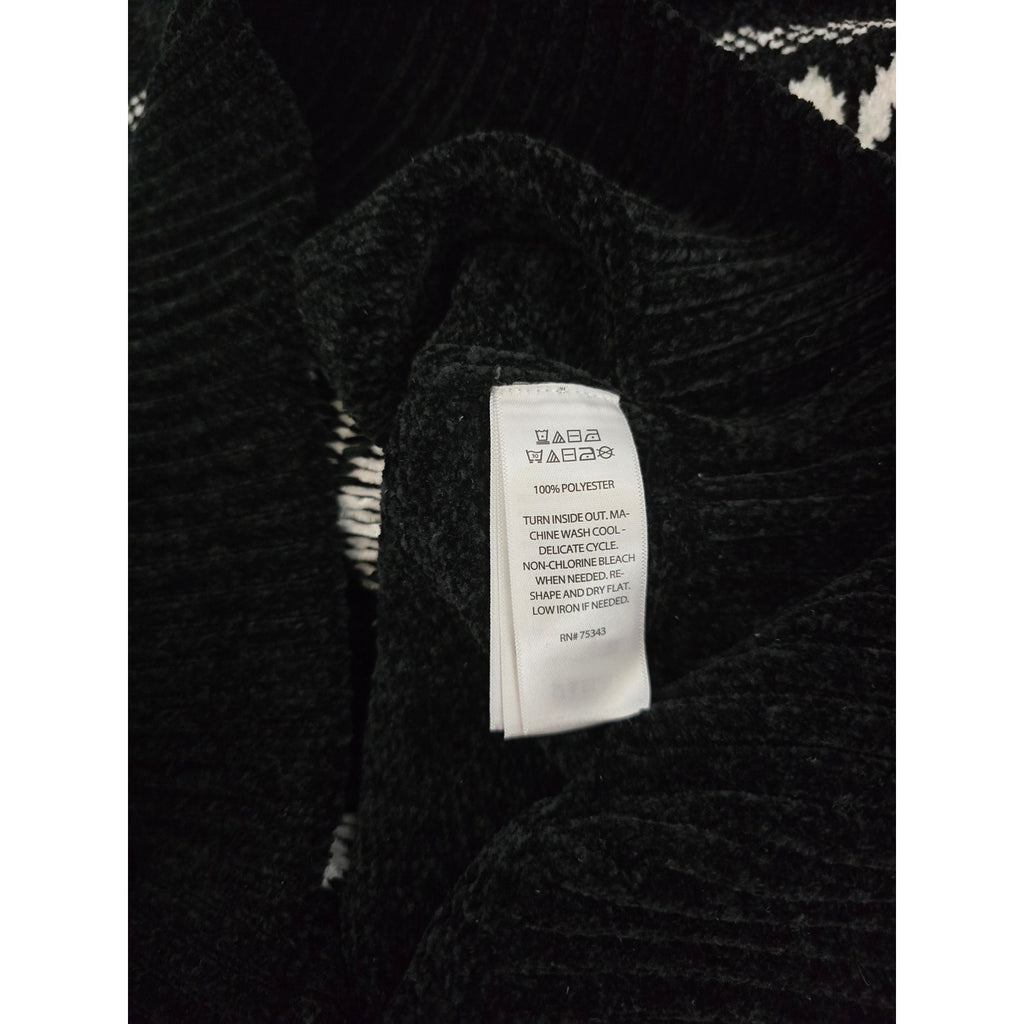 Christian Siriano New York Women's Black Chenille Fair Isle Mock Neck Sweater