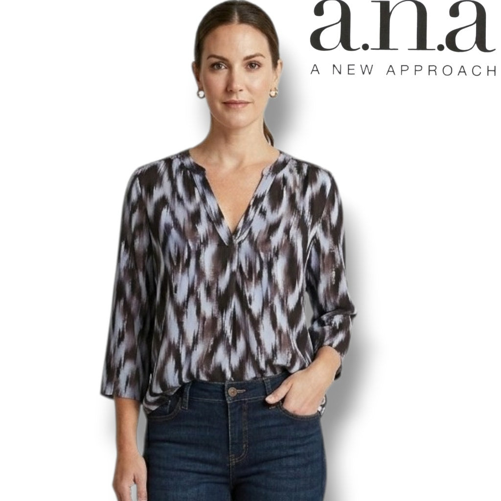 a.n.a A New Approach Black White Abstract Blouse Women’s Small 3/4 Sleeve