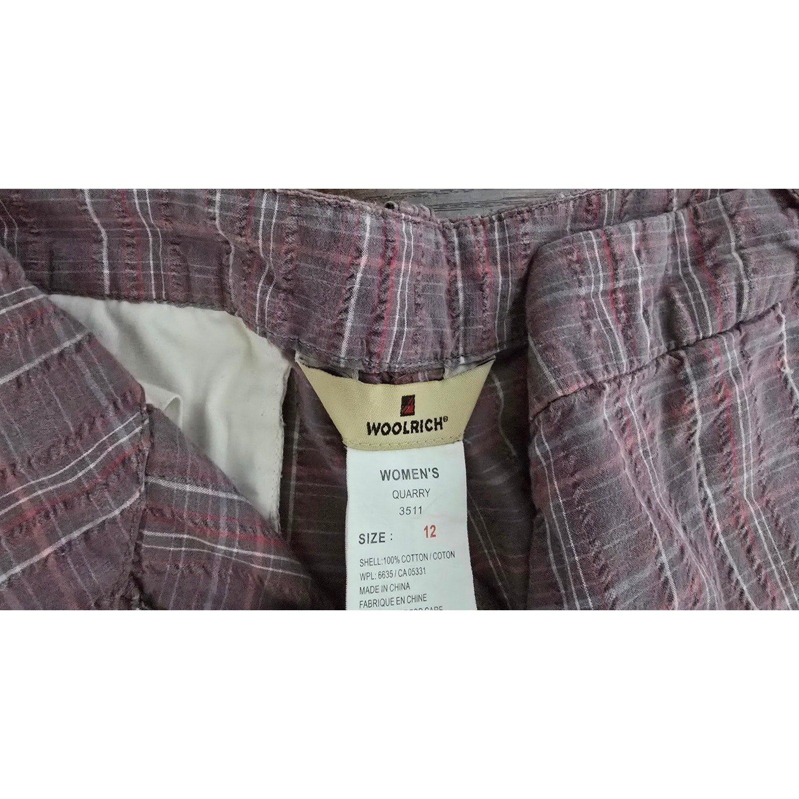 Woolrich Women's Size 12 Quarry Grey Pink Plaid Textured Cotton Shorts