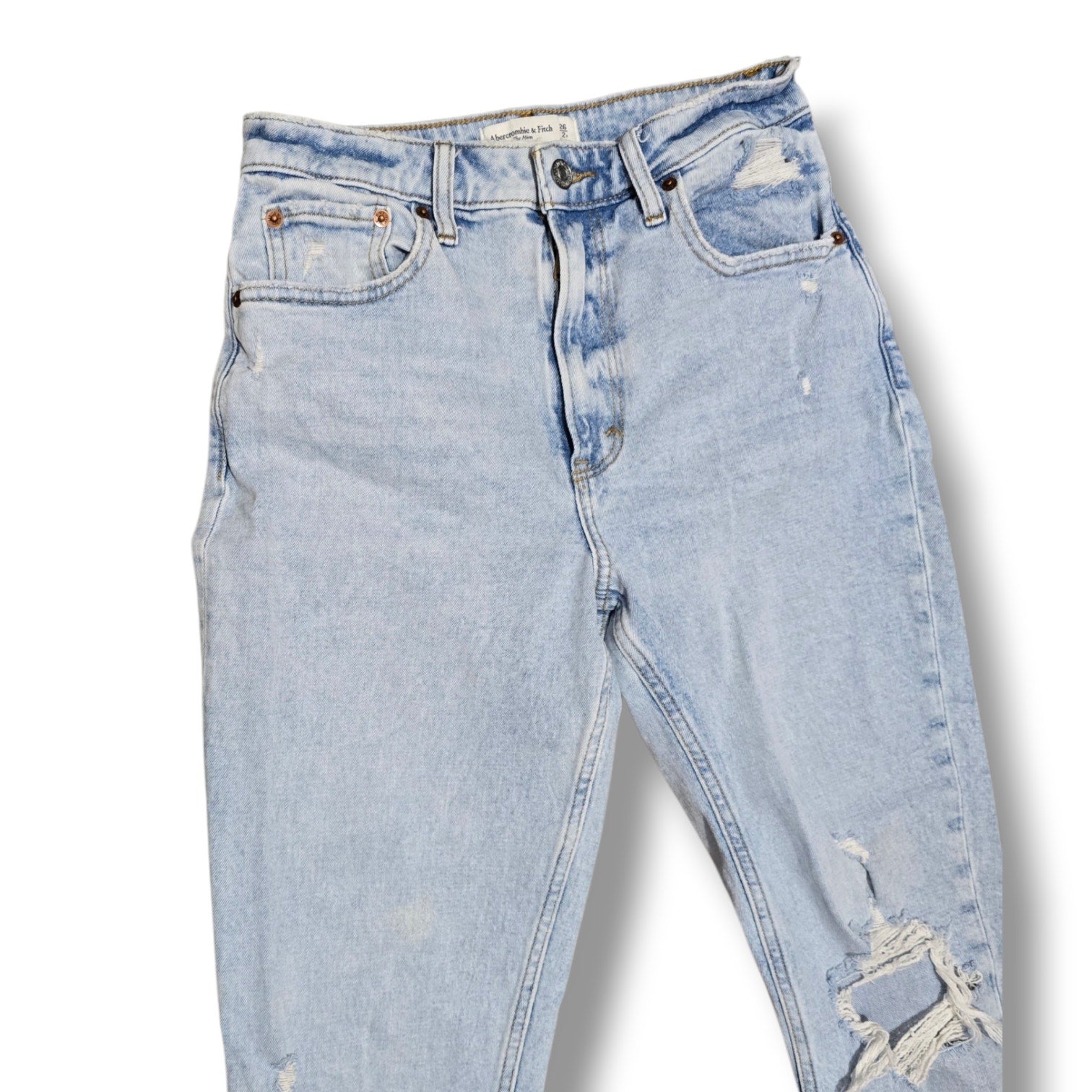 Abercrombie & Fitch Curve Love Mom High Rise Distressed Light Wash Jeans 26/2