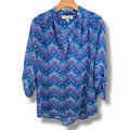 Derek Heart Women’s Medium Blue Chevron V-Neck Semi Sheer Long Sleeve Blouse