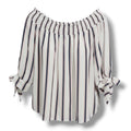 E&M Vertical Striped Off the Shoulder Tie Sleeve Blouse