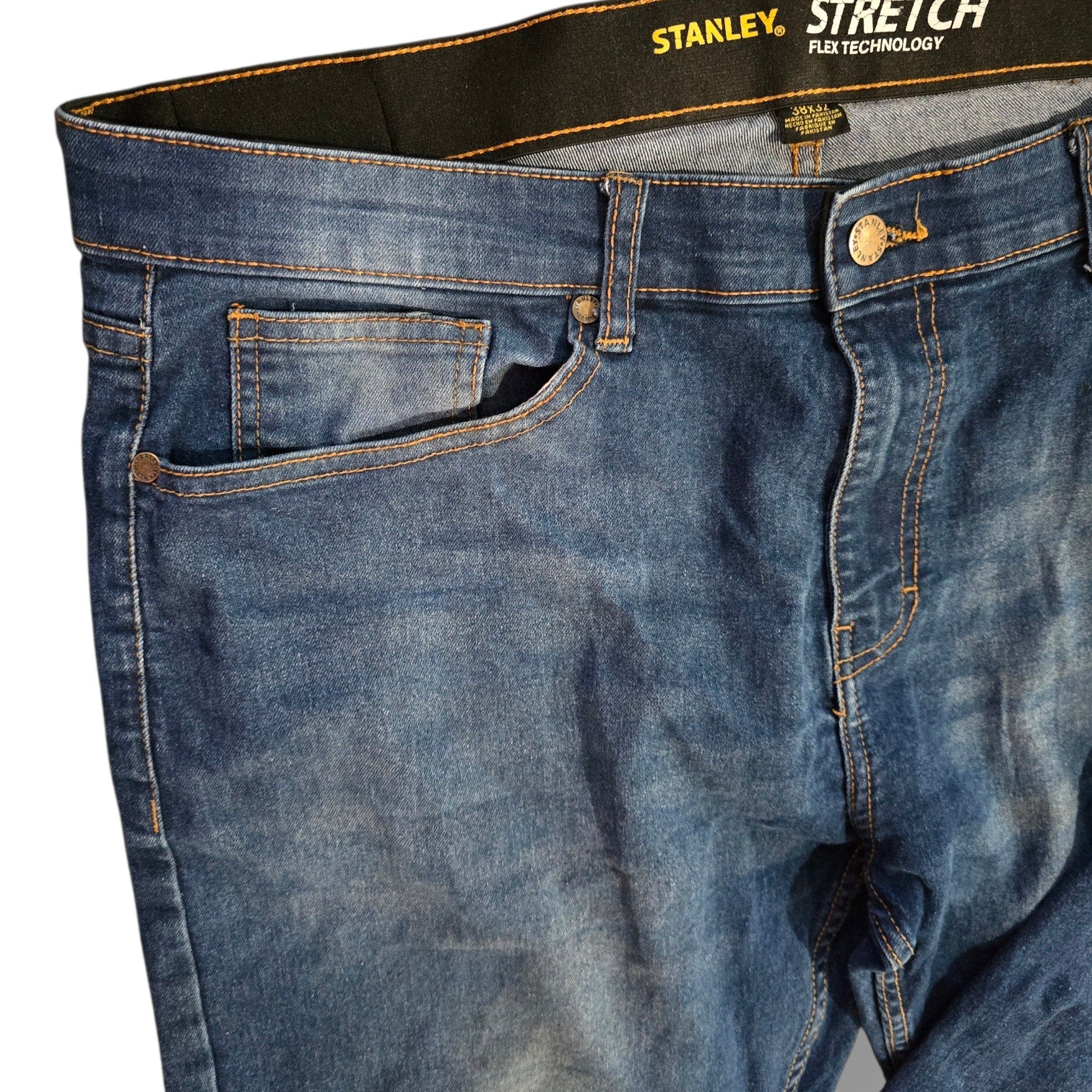 Stanley Men's Flex Technology Stretch Straight Leg Jeans 38x32 Medium Wash