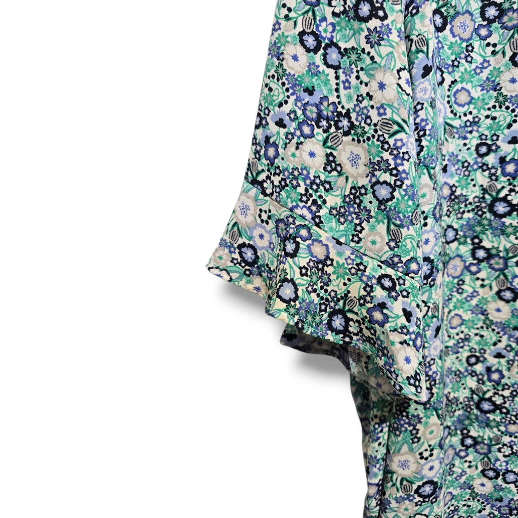 Roz & Ali Women's Size XL Blue Green Floral Flutter Sleeve Blouse Top