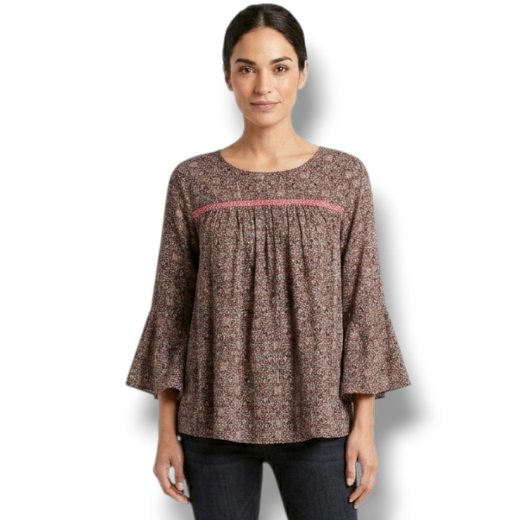 Terracotta women's Paisley Smocked-Accent Bell-Sleeve Blouse xl