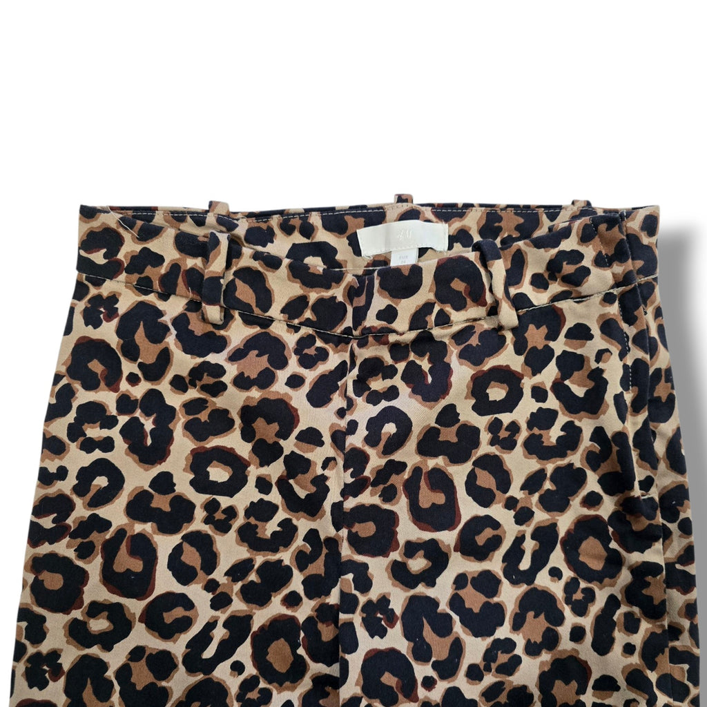 H&M women's brown animal leopard print skinny fit pants - size 2