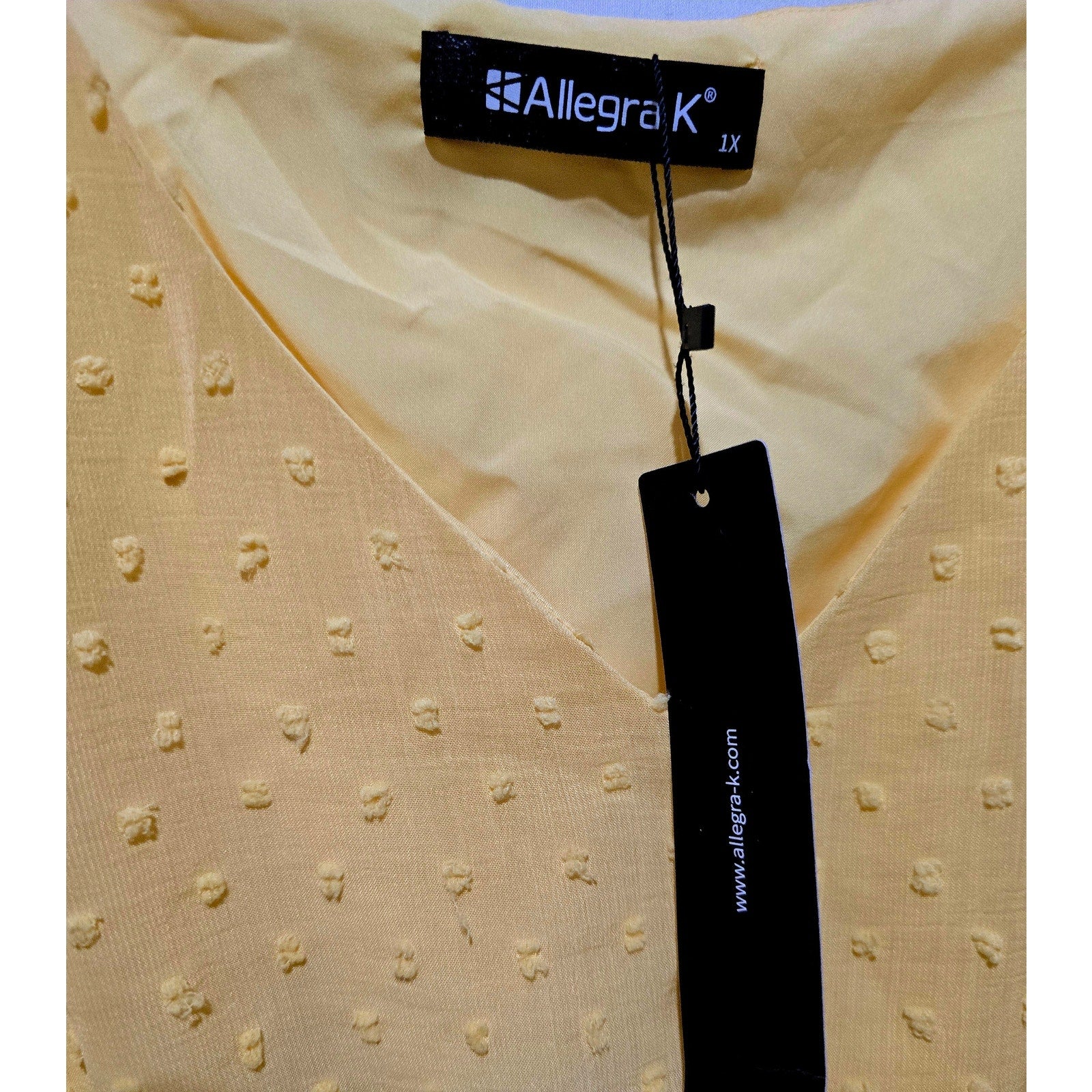 Allegra K Yellow Swiss Dot Long Sleeve Lined Dress – Plus Size 1X, NWT