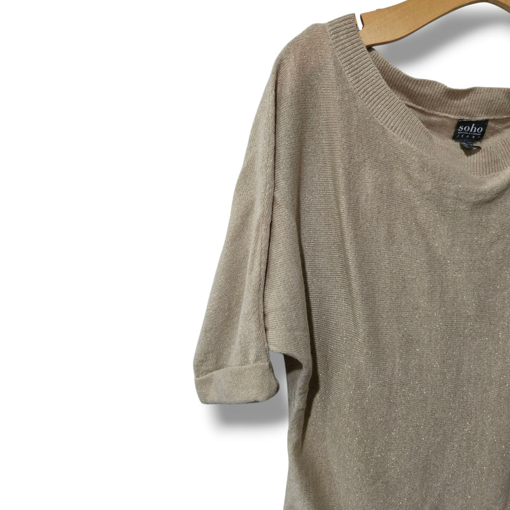 Soho Women’s Gold Metallic Shimmer Knit Dolman Top Size XS