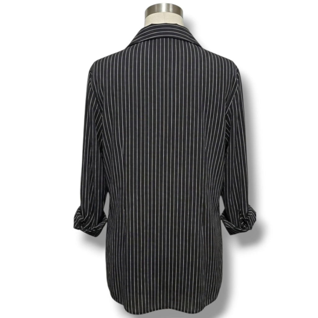 Dressbarn Woman Black White Chevron Pinstripe Button Down Shirt Estimated 1X