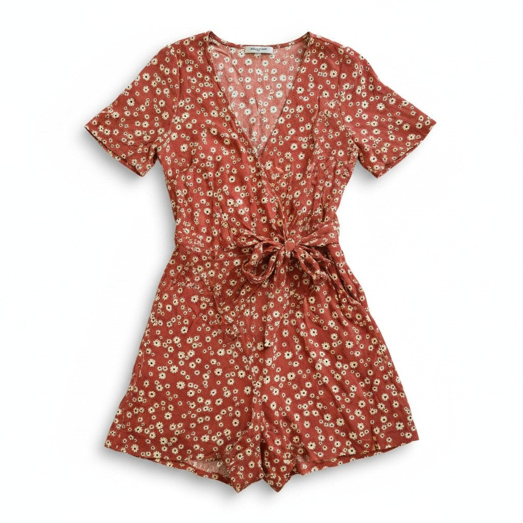 Madewell Women’s Rust Floral V-Neck Romper | Size 0