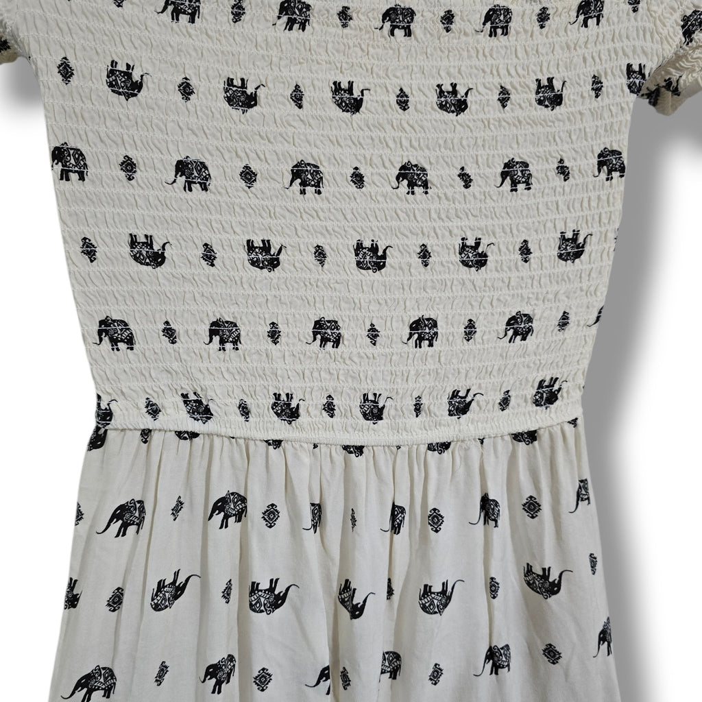Shosho Elephant Print Off Shoulder Maxi Dress Ivory Juniors Medium
