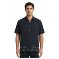 Vintage Hawaiian Shirt Leila Kew Len Designs Black Embroidered Button-Down xl