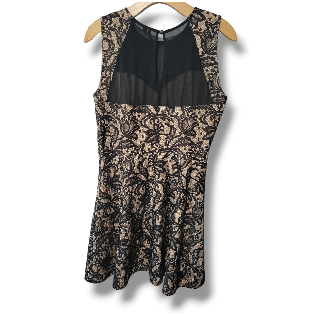 Heart & Soul Women’s Black Lace Overlay Illusion Sweetheart Skater Dress