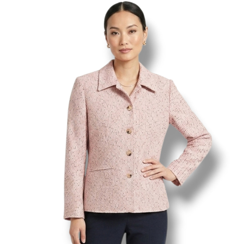 Sag Harbor Petite Women's Size 6P Soft Pink Black Tweed Button Front Blazer