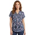 St. John’s Bay Petite Medium Floral Lace-Up Tassel Blouse Navy Rayon Blend