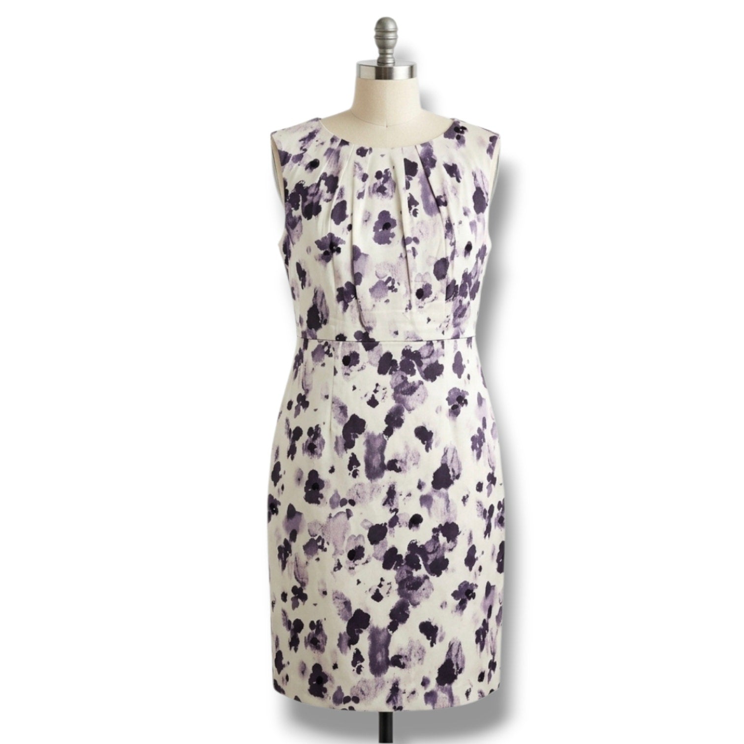 Ann Taylor Women's Size 10 White Purple Watercolor Floral Silk Sheath Dress