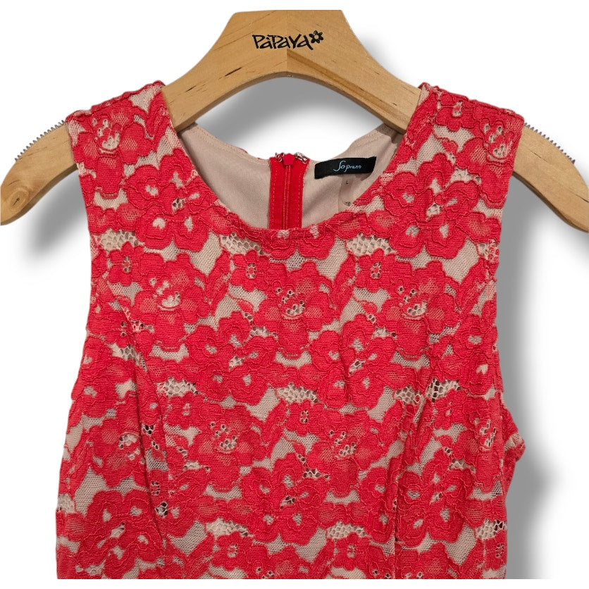 Soprano Women’s Red Orange Lace Overlay Lined Fit & Flare Dress Size Large