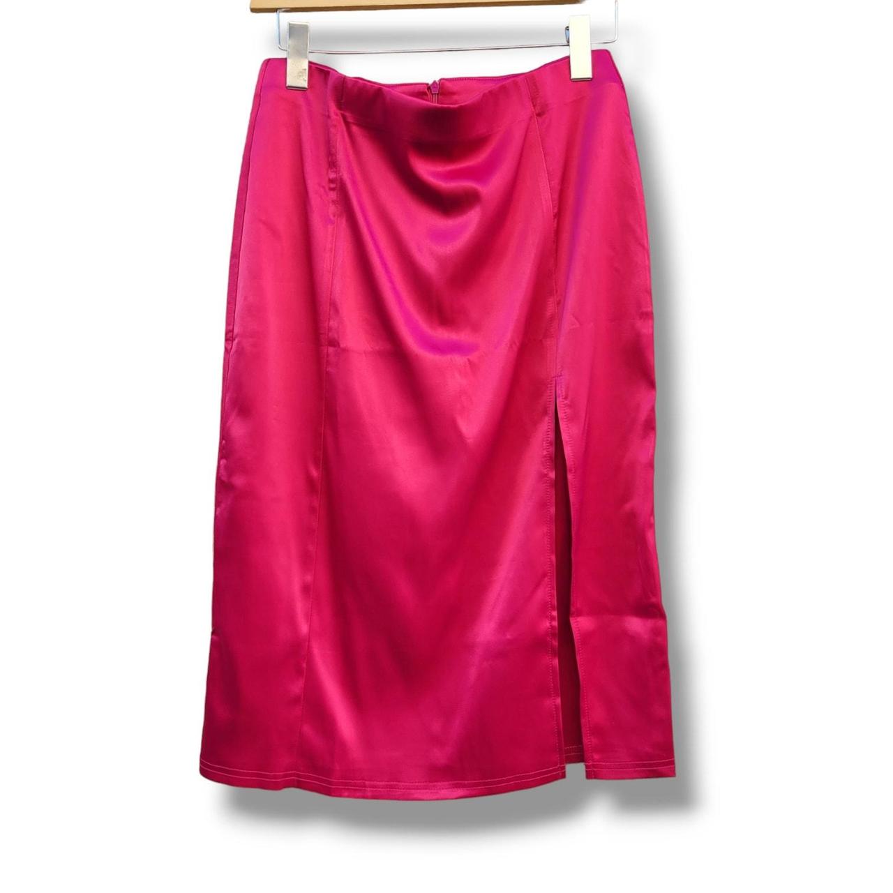Cantonwalker Women’s High Waist Satin Bodycon Midi Skirt – Front Slit, XL, NWT