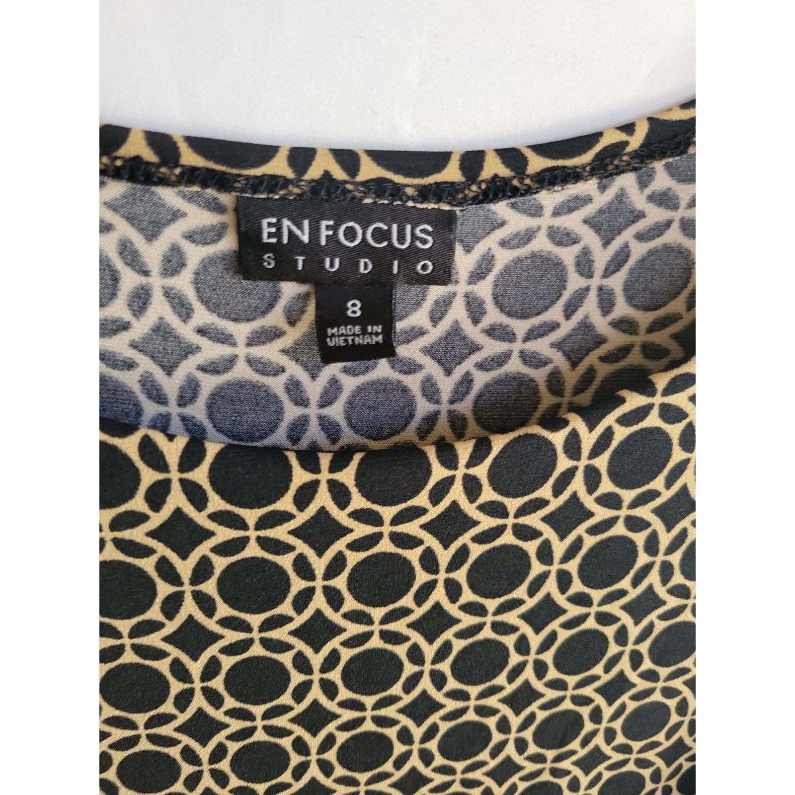 En Focus Studio Brown & Black Geometric Print Ruched Midi Dress Size 8