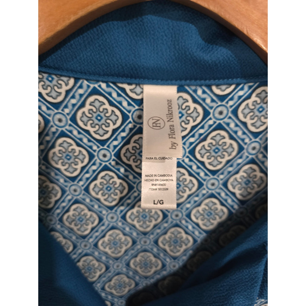 Flora by Flora Nikrooz Women’s Blue Geometric Long Sleeve Pajama Top Size Large