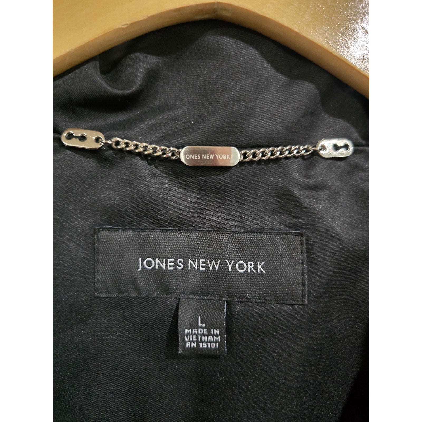 Jones New York Women’s Black Zip-Front Coat with Detachable Hood – Size Large