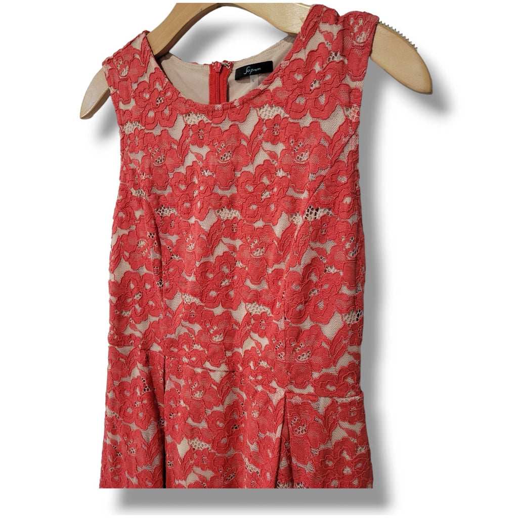 Soprano Women’s Red Orange Lace Overlay Lined Fit & Flare Dress Size Large