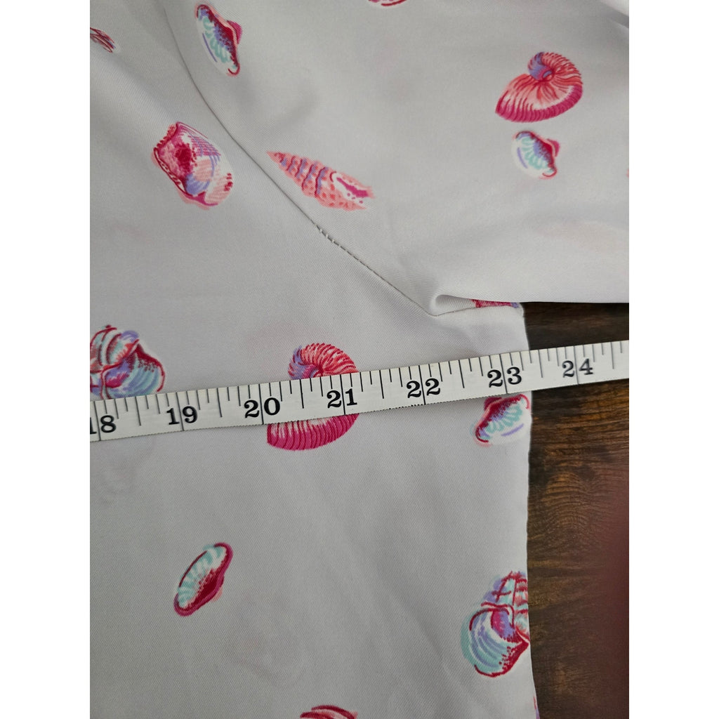 Cadisport Women's Vintage White Pink Nautical Seashell Button Down Shirt