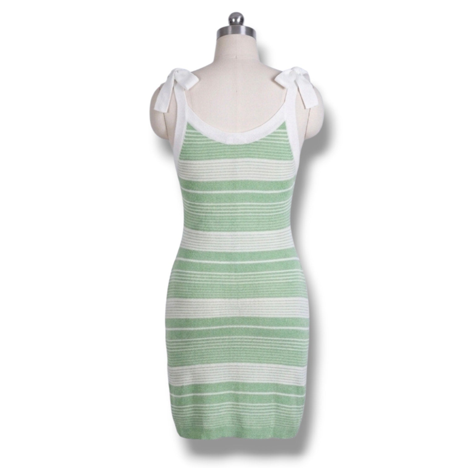 Truce Girls Size L (14) Green White Striped Tie Shoulder Knit Dress