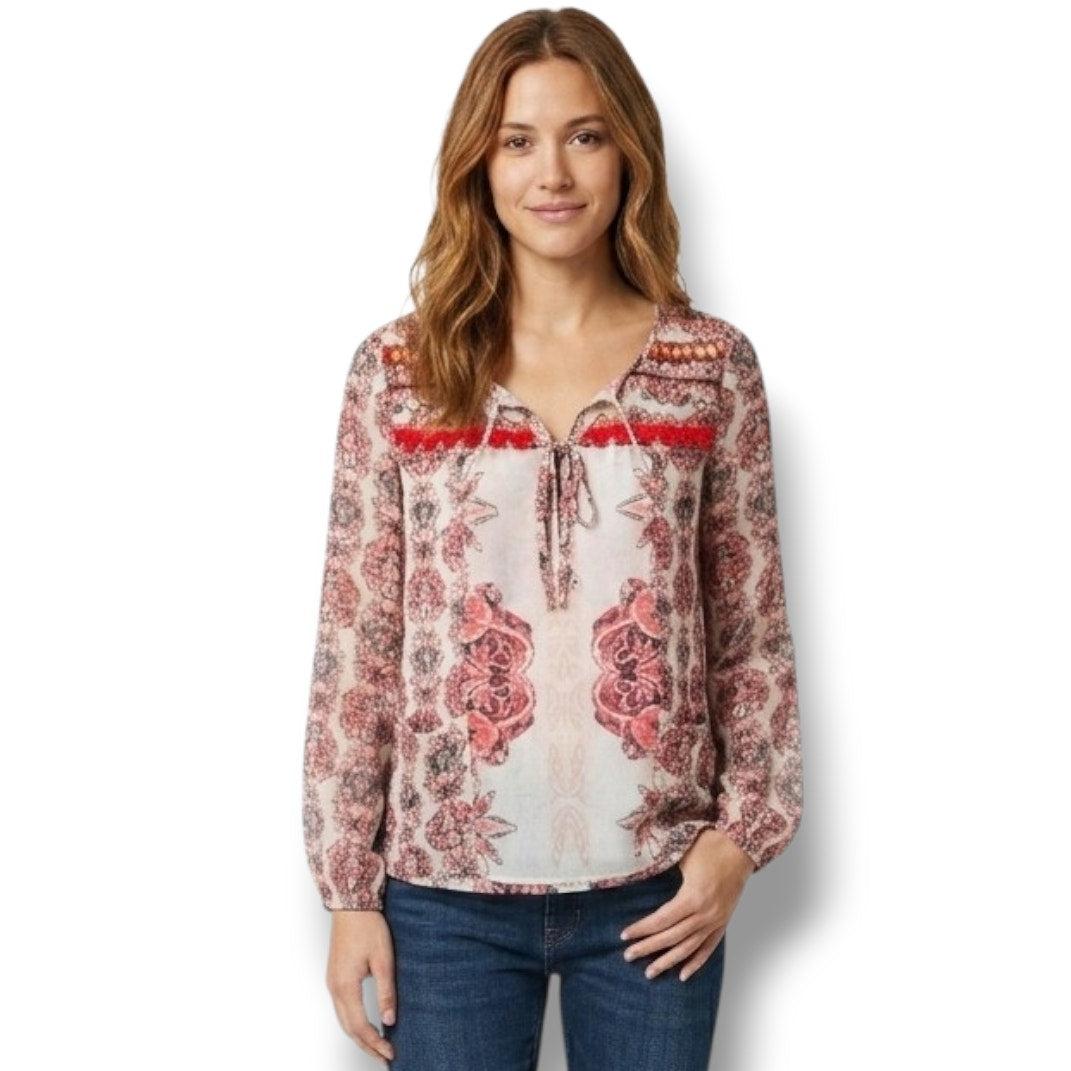 Style & Co Women’s Floral Semi-Sheer Button Front Blouse - Small