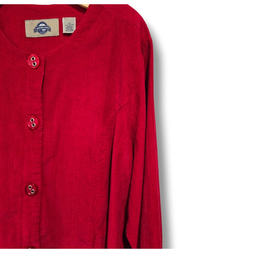 Vintage Shaver Lake Red Corduroy Cropped 3/4 Sleeve Button Front Blazer 2x