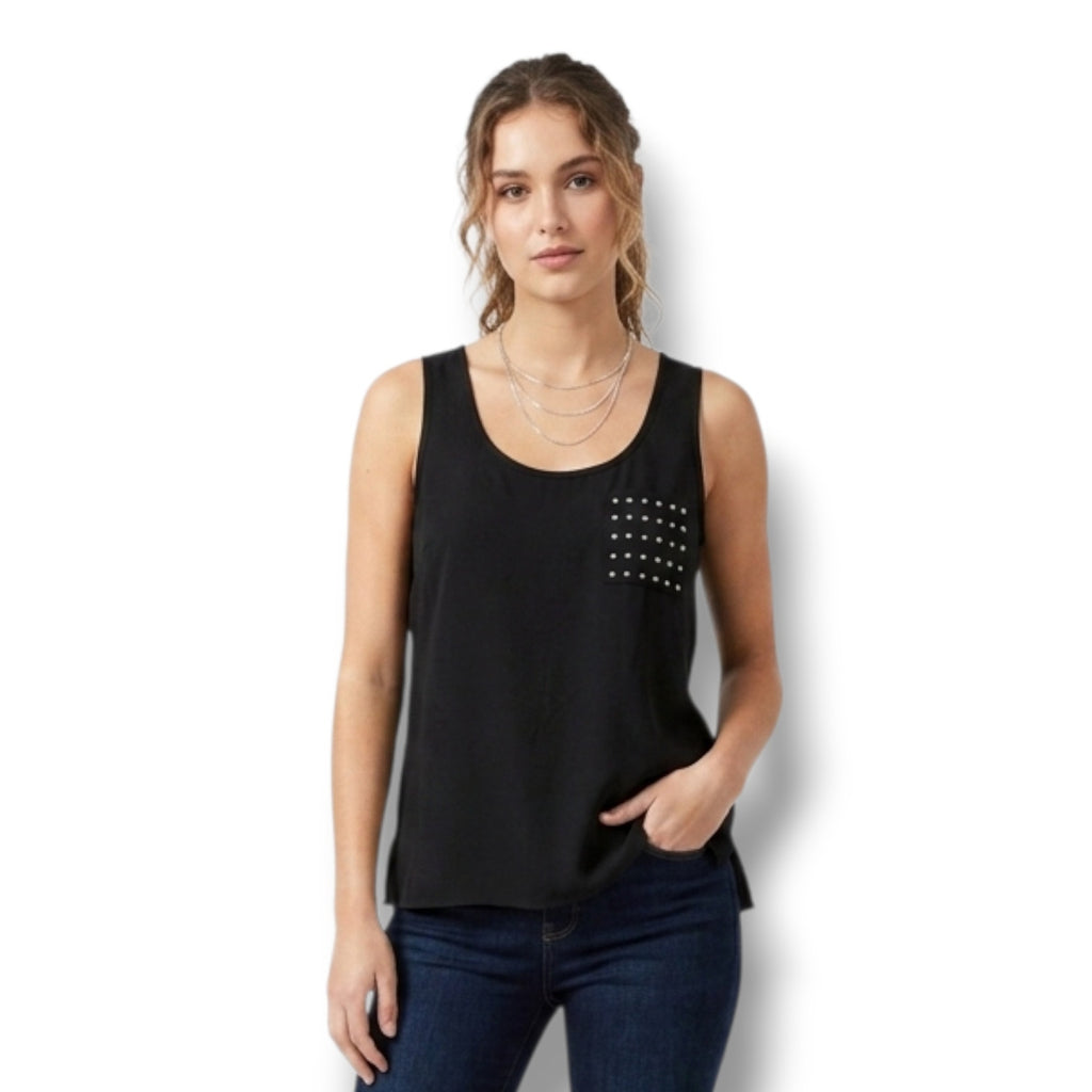 Forever 21 Black Studded Pocket Tank Top Sleeveless Blouse Medium