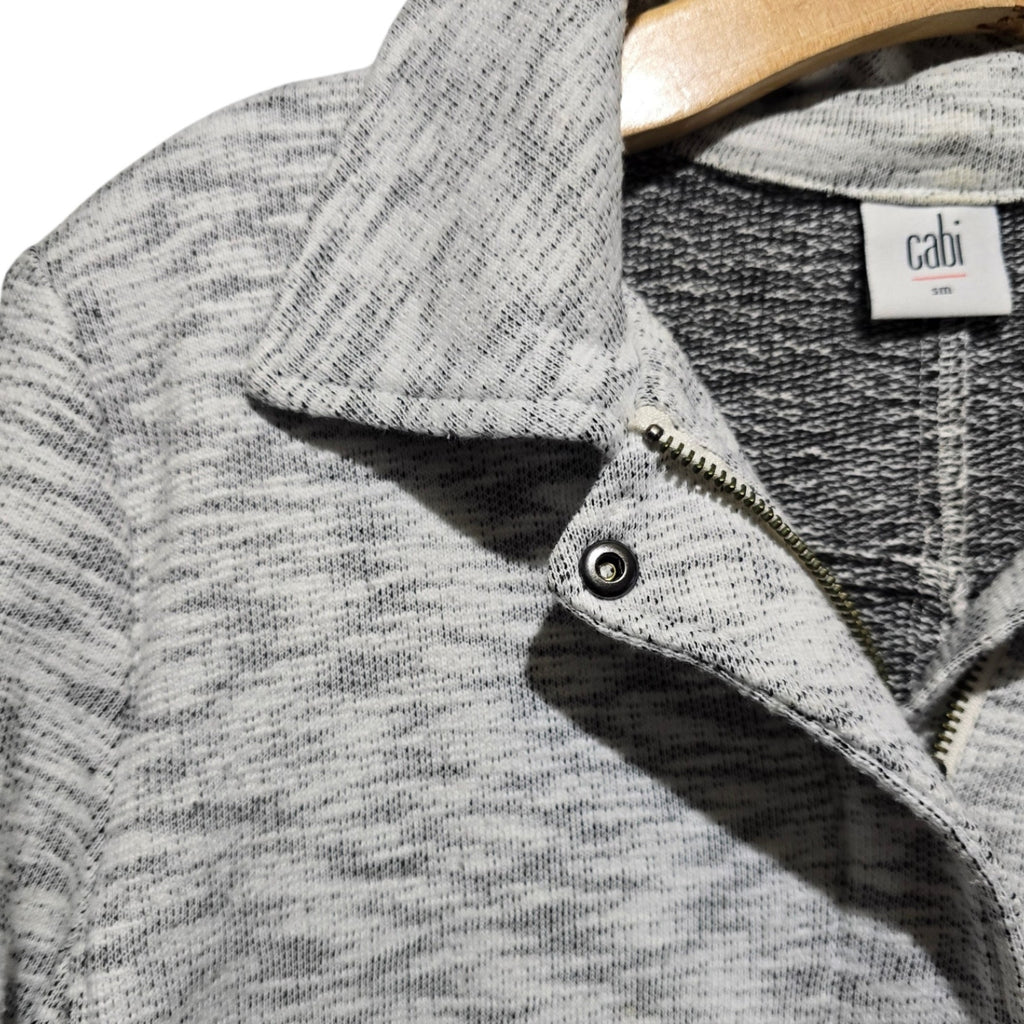 Cabi Women's Size S Light Grey Black Space Dye Asymmetric Zip Knit Jacket
