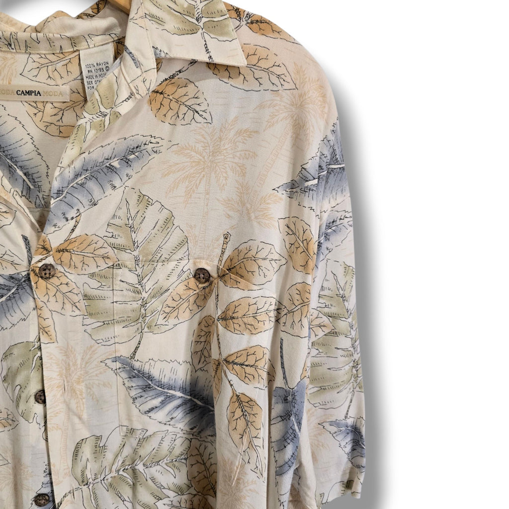 Campia Moda Men’s Tropical Hawaiian Print Button-Up Shirt Medium Rayon